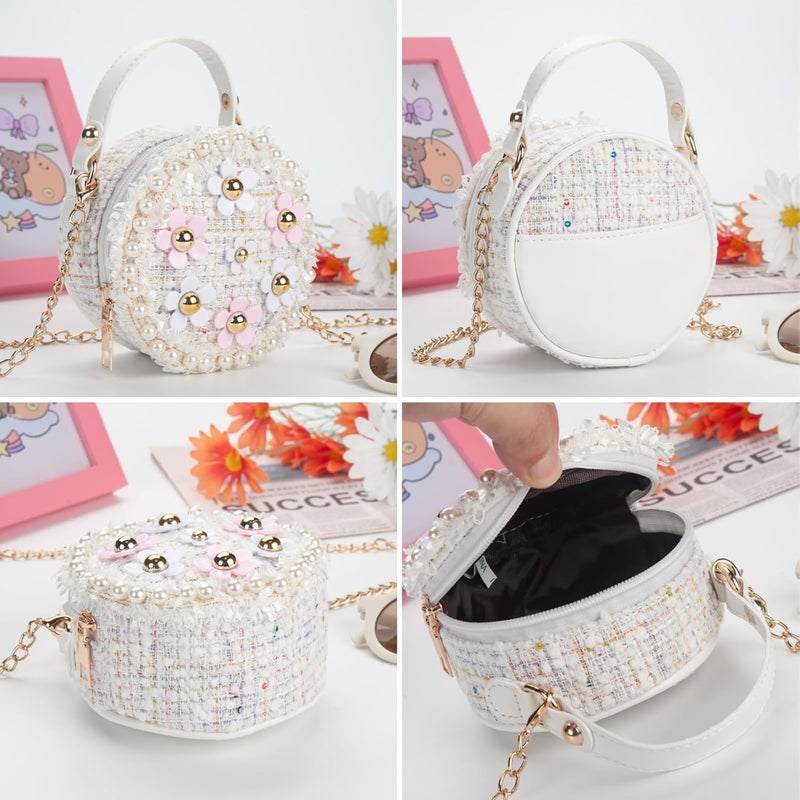 LABJULY Kids Purse for Girls Age 1-14, Flower Purse for Kids, White Toddler Wallet with Round Glasses, Cute Girls Handbag, Toddler Crossbody Bag Gift for Christmas - Image 5
